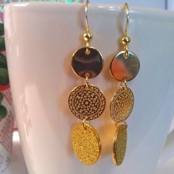 Triple Disc Golden Earrings - Picture 1 of 1